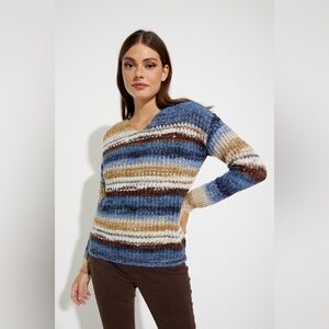 Charlie B Women’s Striped V-neck Sweater Boxy Oversized Sz XL Multi Colour Wool